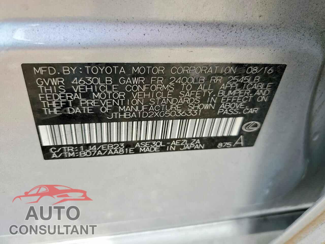 LEXUS IS 2016 - JTHBA1D2XG5036331
