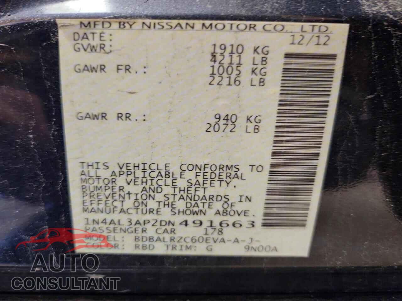 NISSAN ALTIMA 2013 - 1N4AL3AP2DN491663