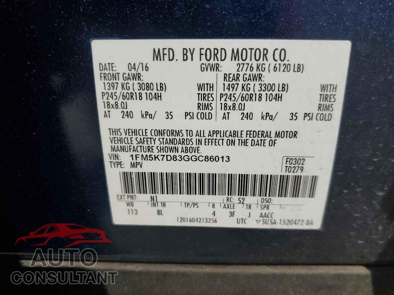 FORD EXPLORER 2016 - 1FM5K7D83GGC86013