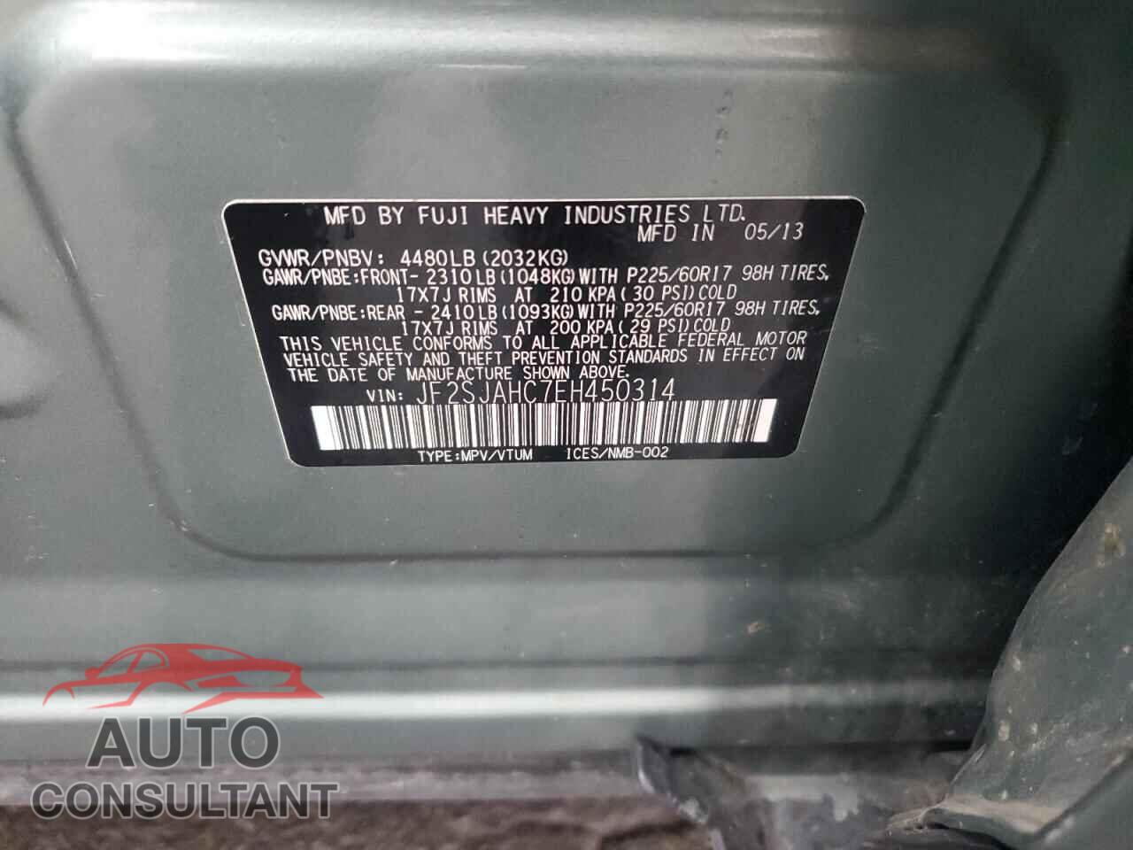 SUBARU FORESTER 2014 - JF2SJAHC7EH450314