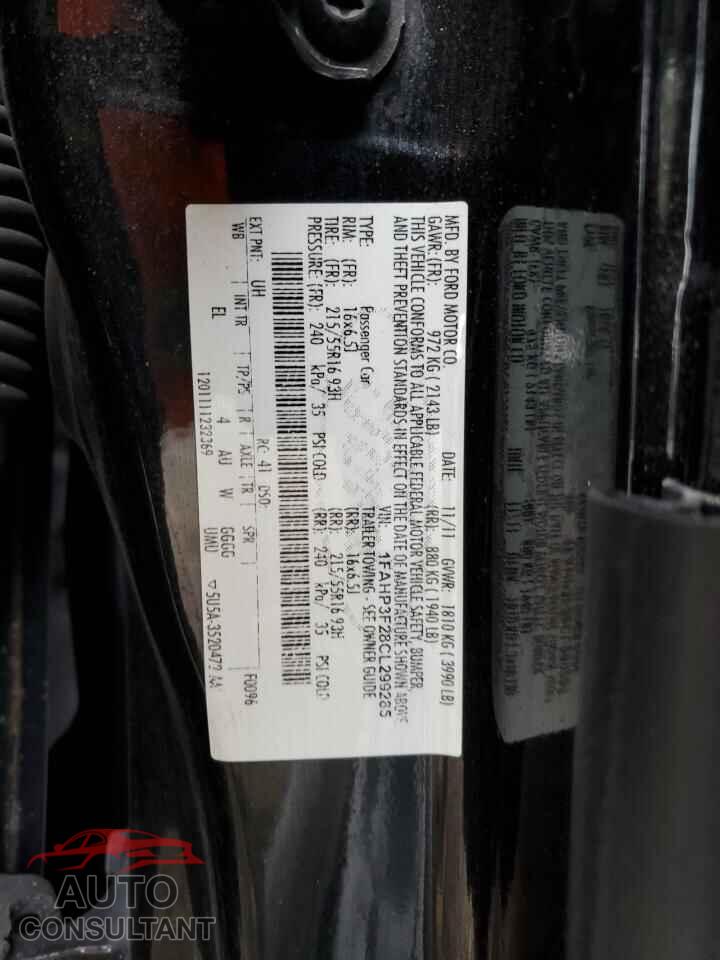 FORD FOCUS 2012 - 1FAHP3F28CL299285