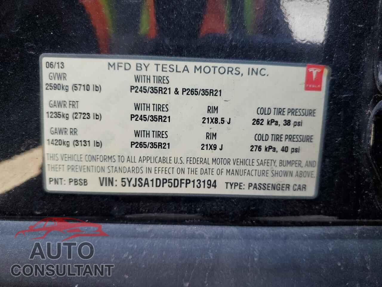 TESLA MODEL S 2013 - 5YJSA1DP5DFP13194