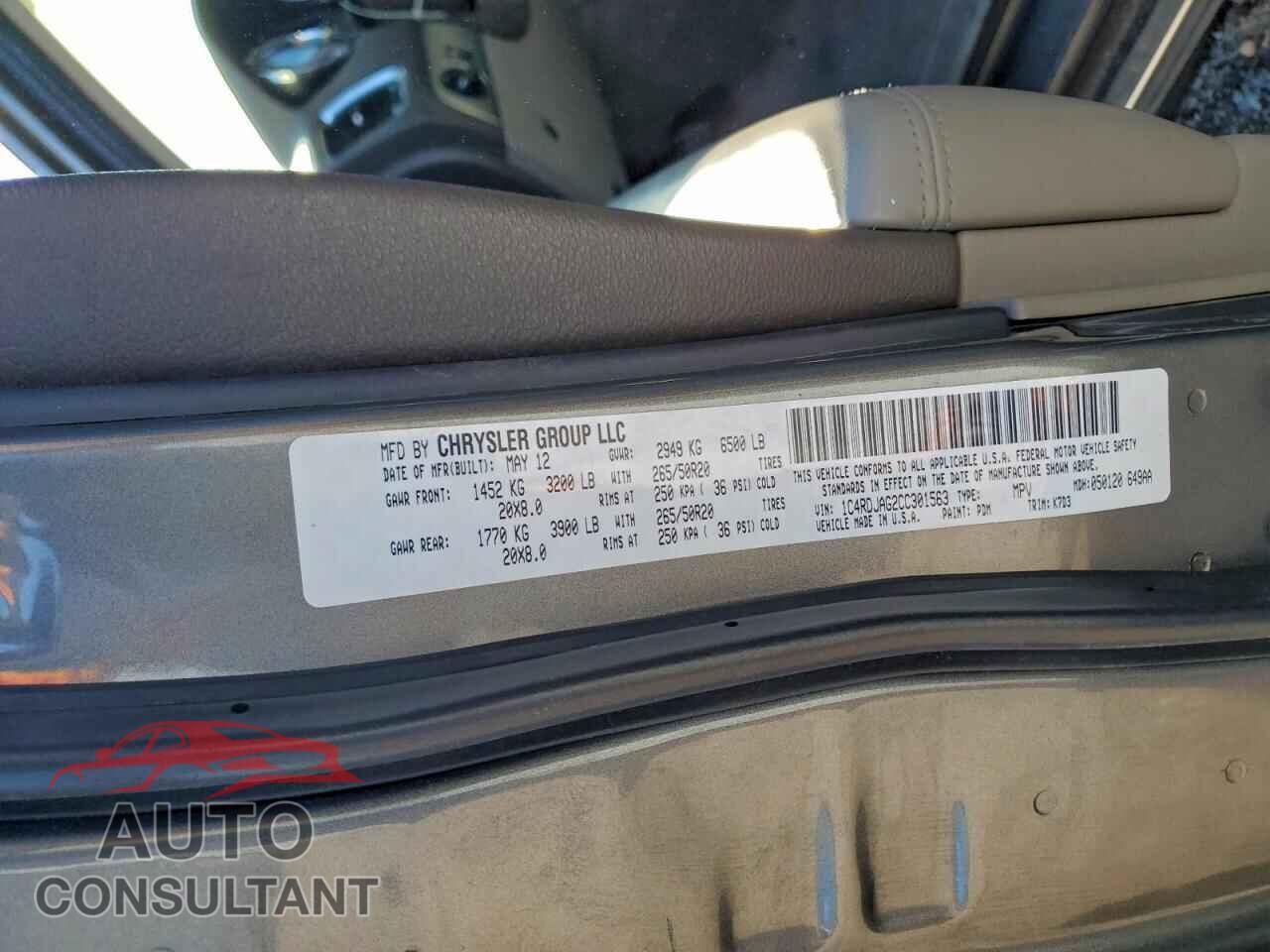 DODGE DURANGO 2012 - 1C4RDJAG2CC301563