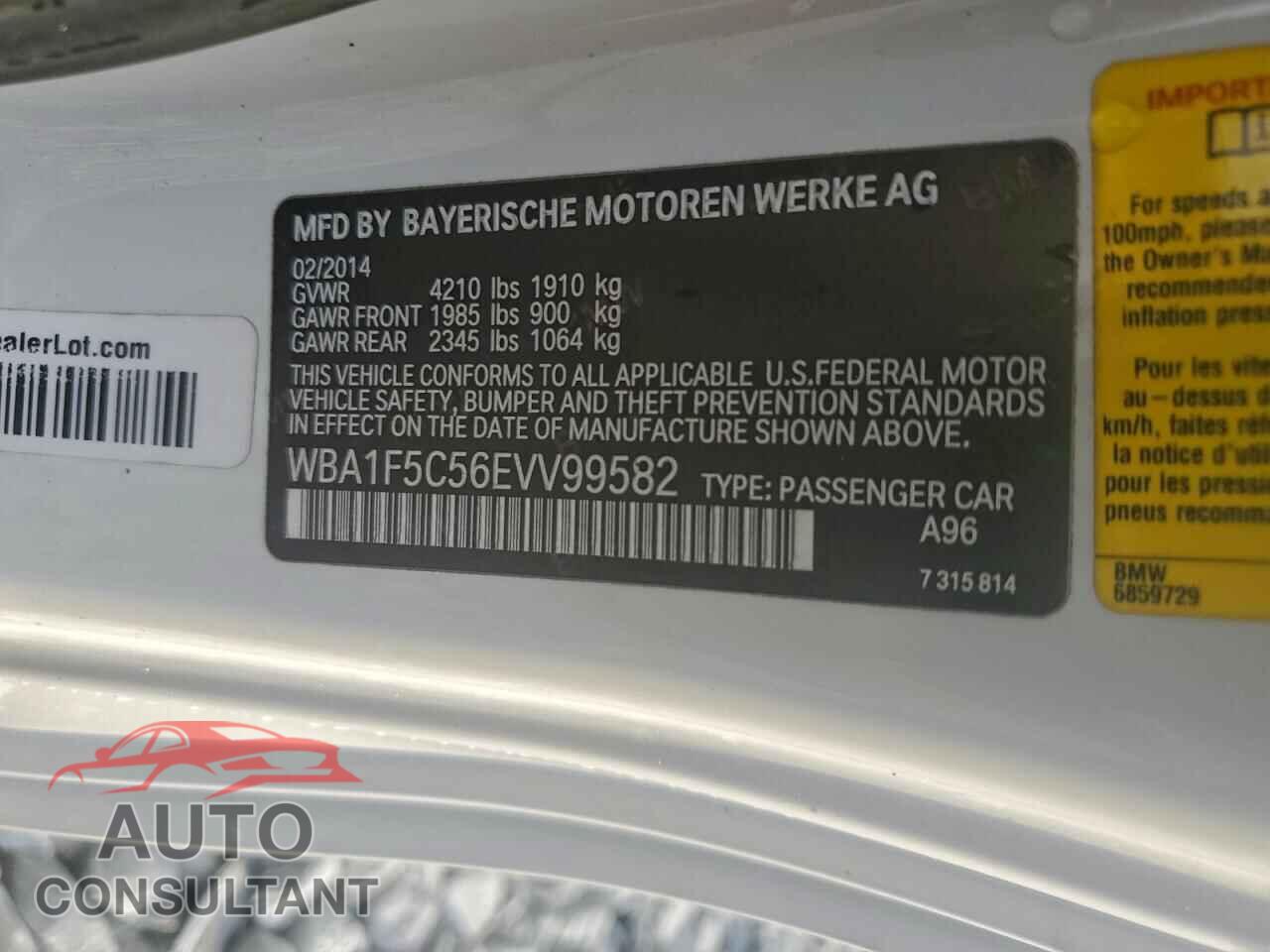 BMW 2 SERIES 2014 - WBA1F5C56EVV99582