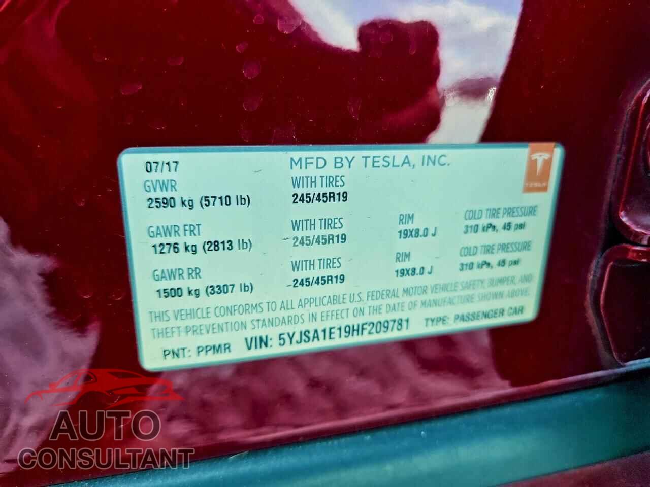TESLA MODEL S 2017 - 5YJSA1E19HF209781