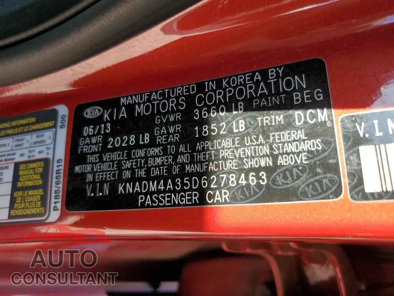 KIA RIO 2013 - KNADM4A35D6278463