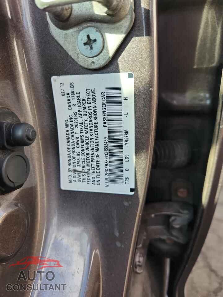 HONDA CIVIC 2012 - 2HGFB2F92CH552459