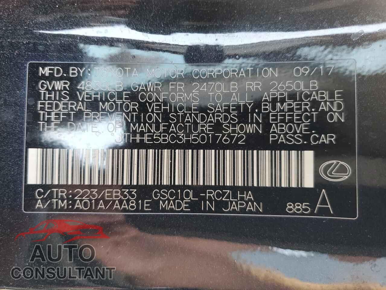LEXUS RX350 2017 - JTHHE5BC3H5017672