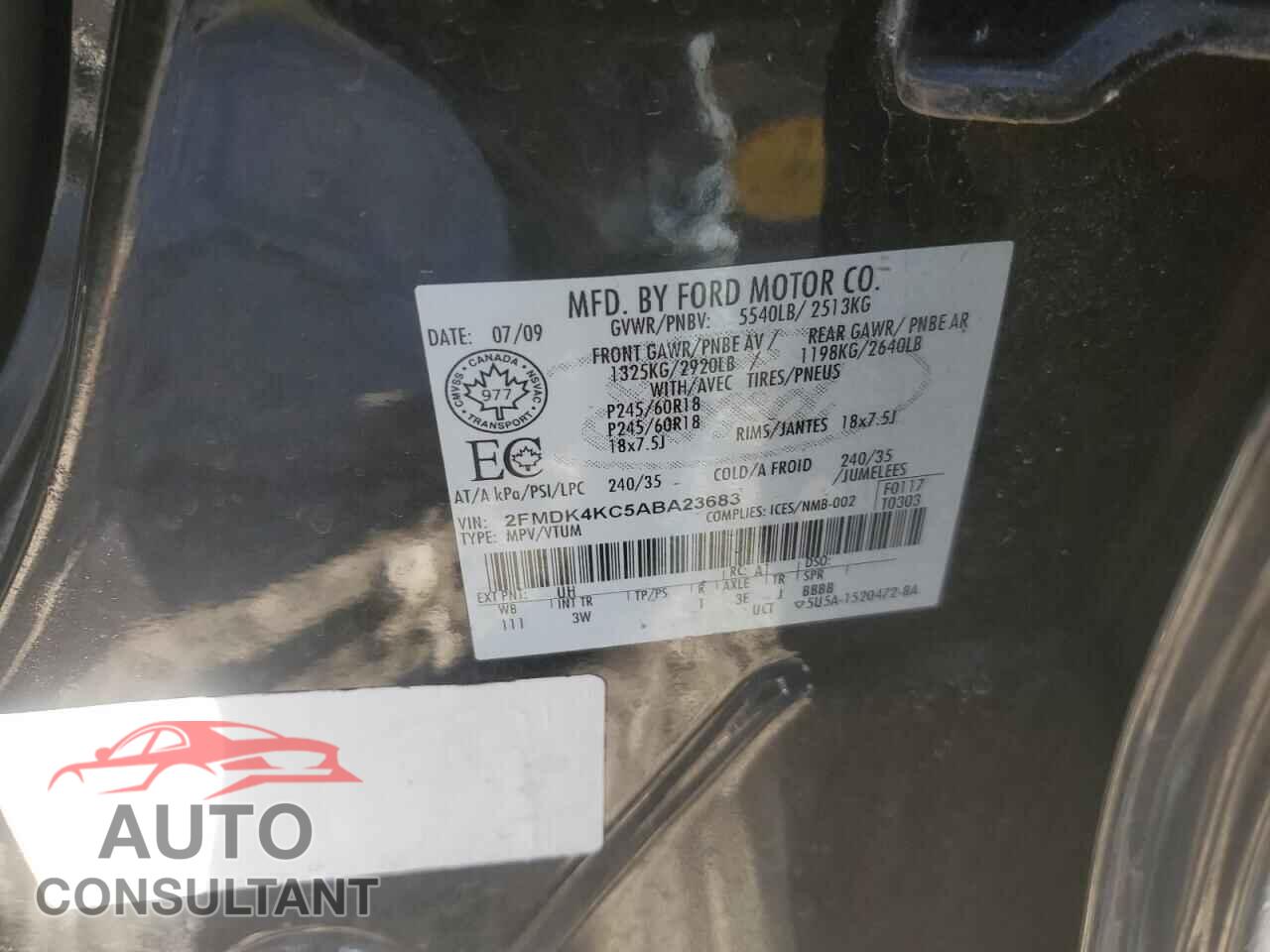FORD EDGE 2010 - 2FMDK4KC5ABA23683