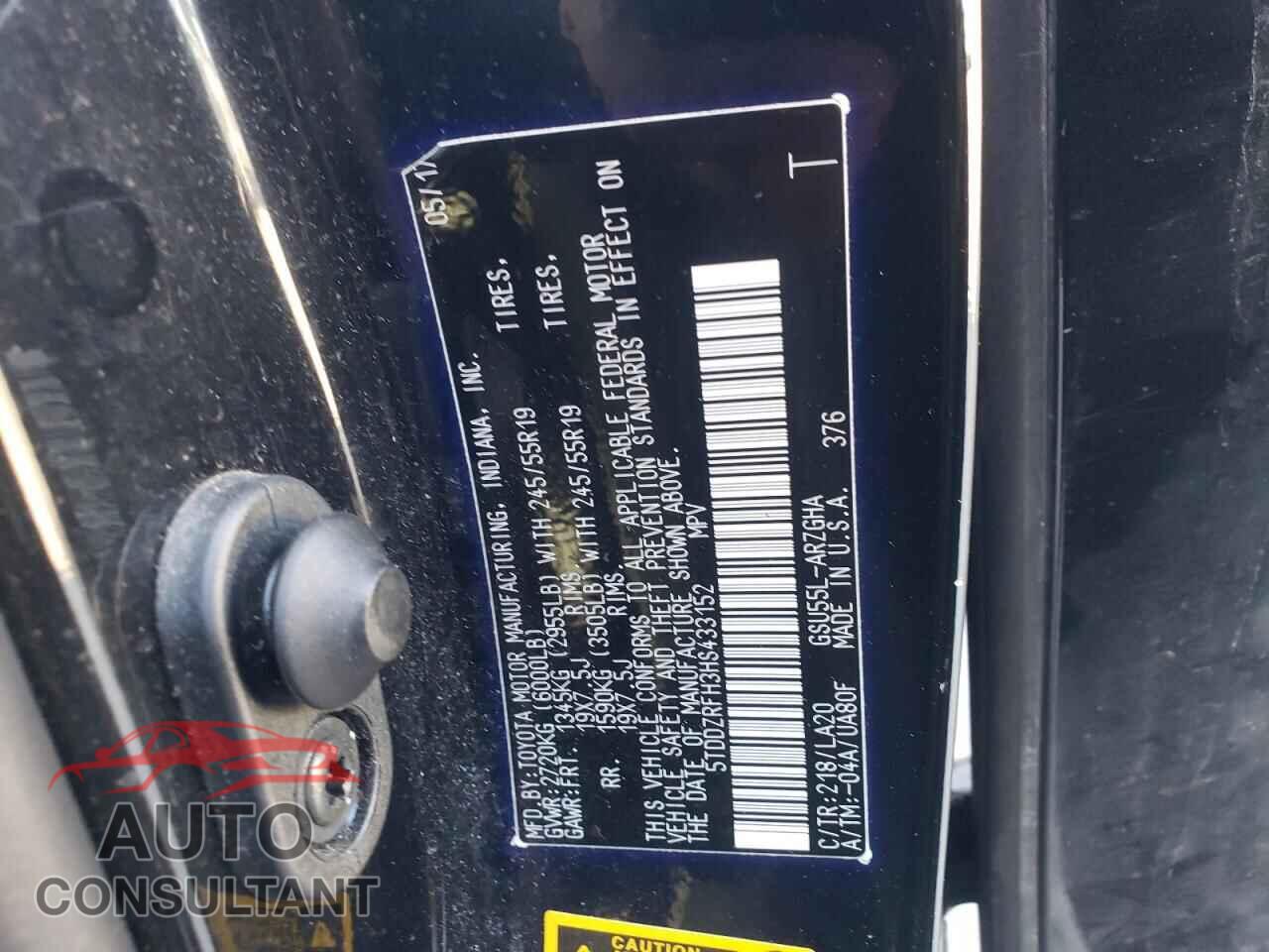 TOYOTA HIGHLANDER 2017 - 5TDDZRFH3HS433152