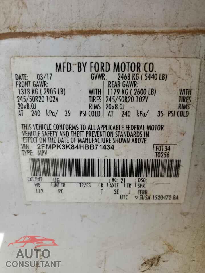 FORD EDGE 2017 - 2FMPK3K84HBB71434