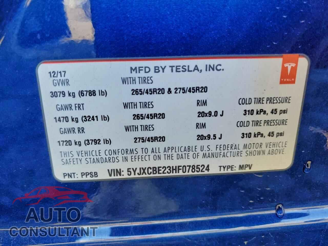 TESLA MODEL X 2017 - 5YJXCBE23HF078524