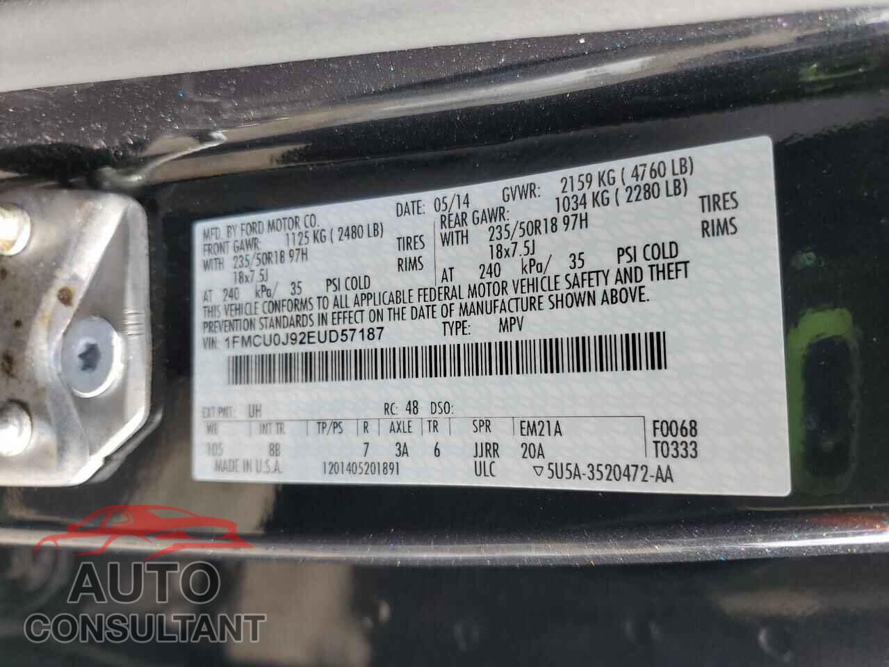 FORD ESCAPE 2014 - 1FMCU0J92EUD57187
