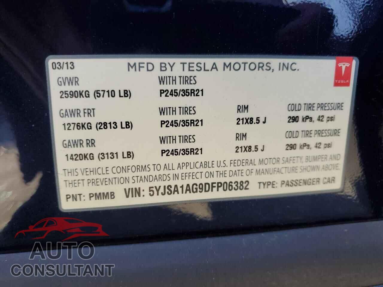 TESLA MODEL S 2013 - 5YJSA1AG9DFP06382