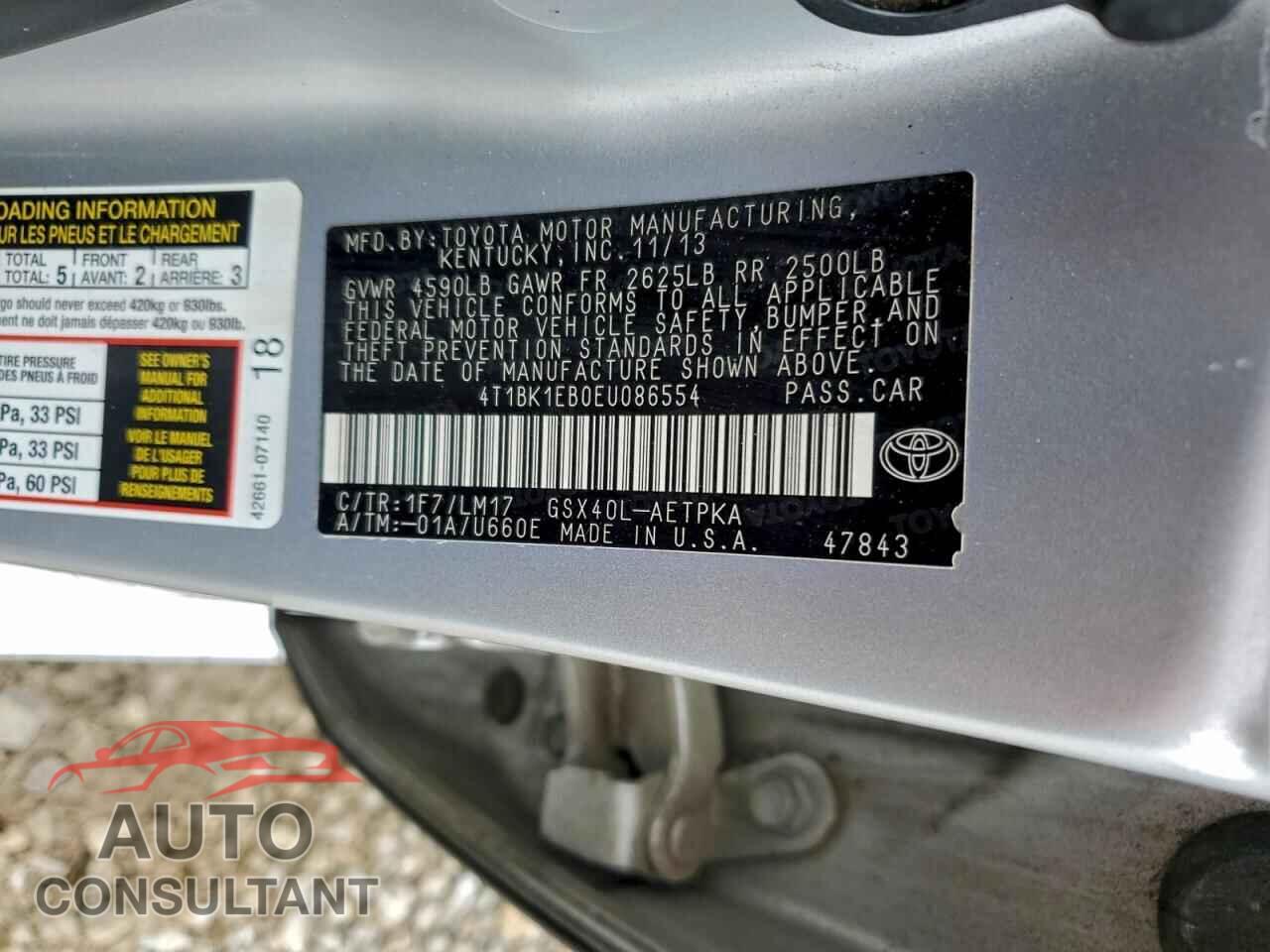 TOYOTA AVALON 2014 - 4T1BK1EB0EU086554