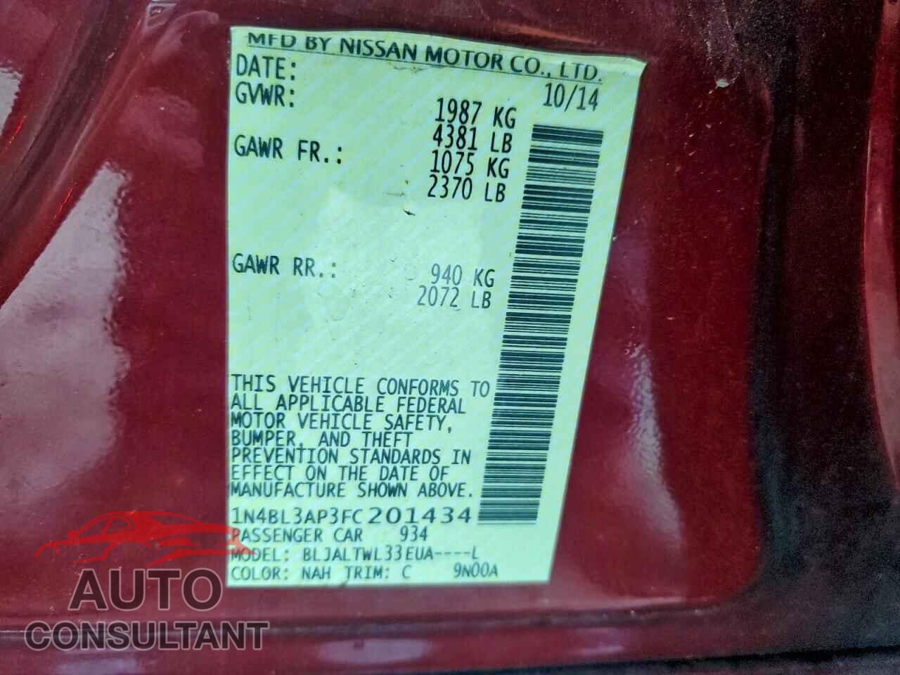 NISSAN ALTIMA 2015 - 1N4BL3AP3FC201434