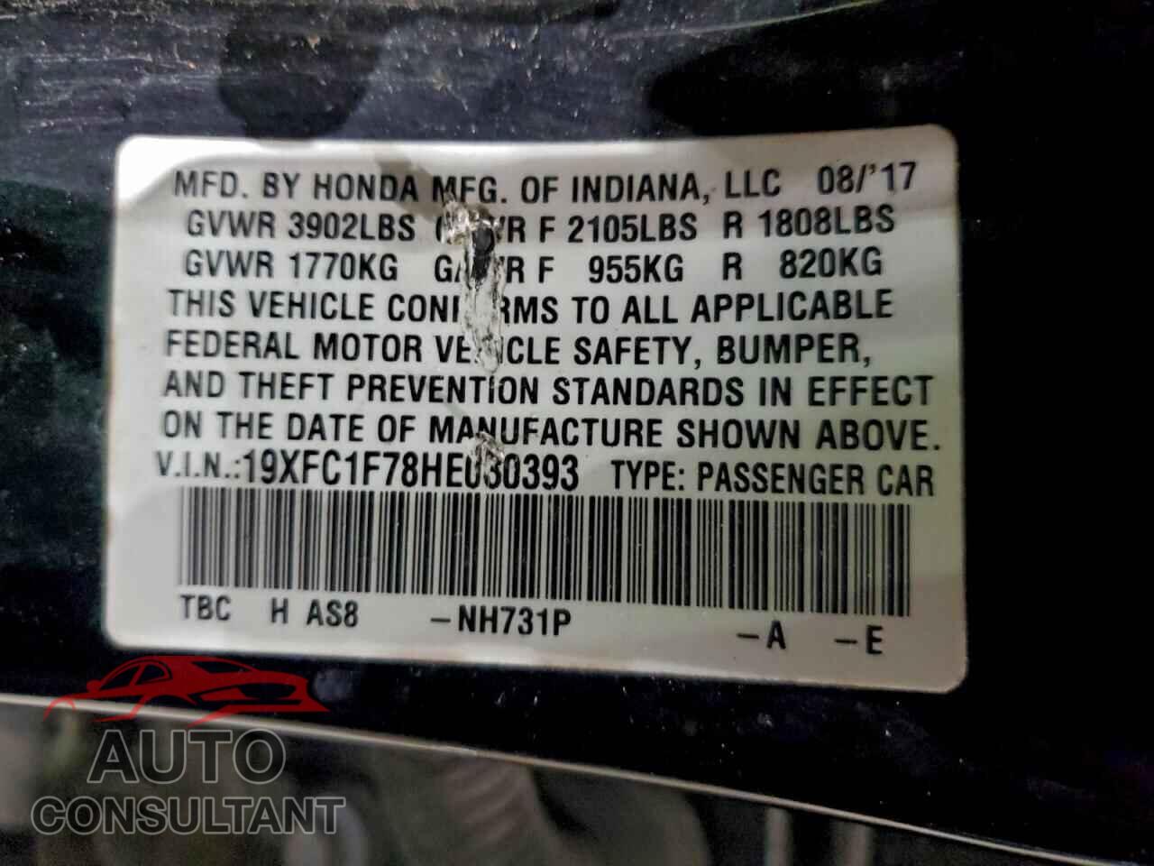 HONDA CIVIC 2017 - 19XFC1F78HE030393