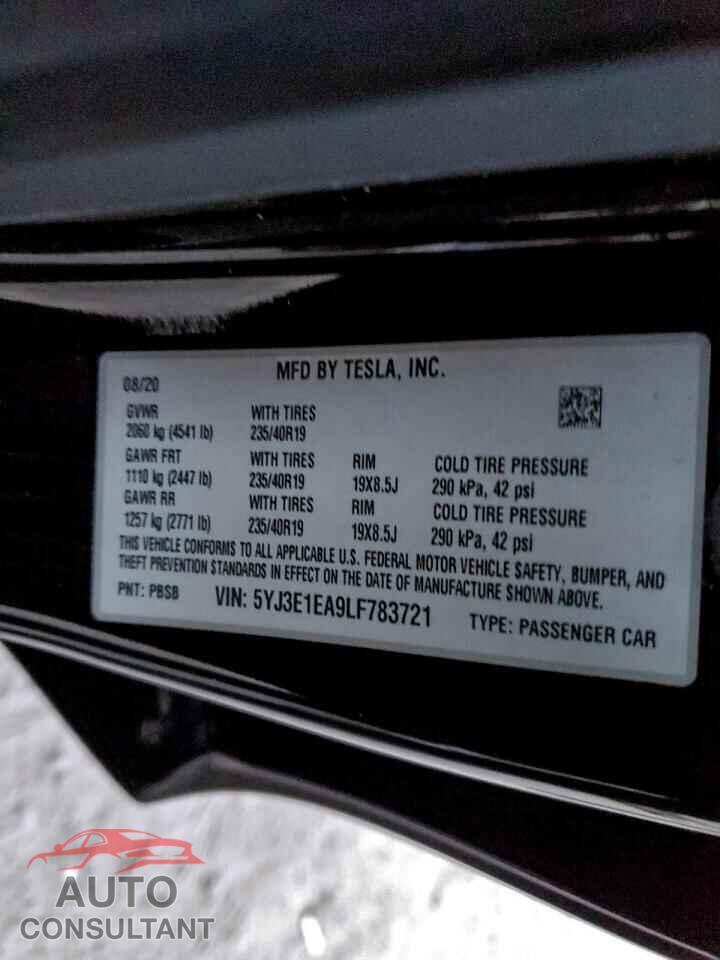 TESLA MODEL 3 2020 - 5YJ3E1EA9LF783721