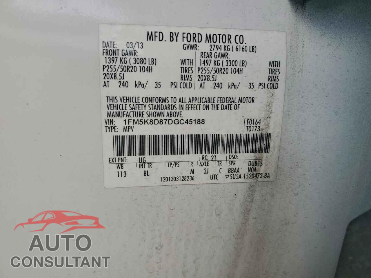 FORD EXPLORER 2013 - 1FM5K8D87DGC45188