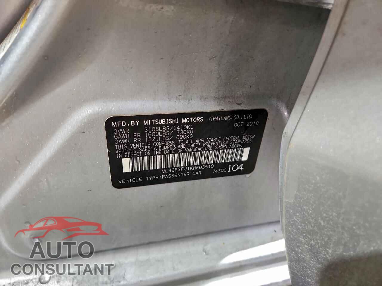 MITSUBISHI MIRAGE 2019 - ML32F3FJ1KHF03510
