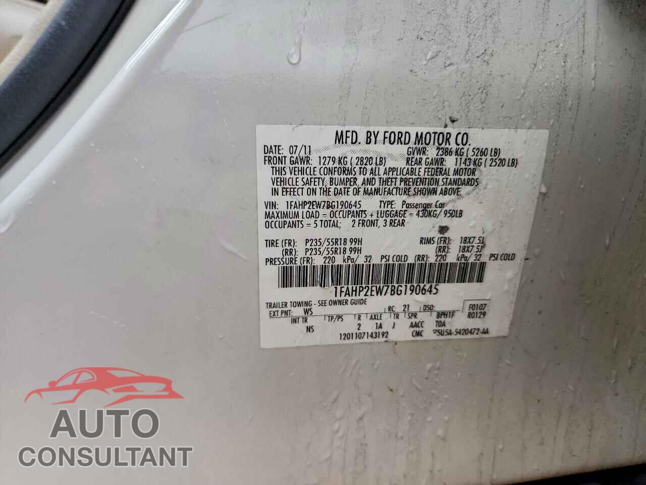 FORD TAURUS 2011 - 1FAHP2EW7BG190645