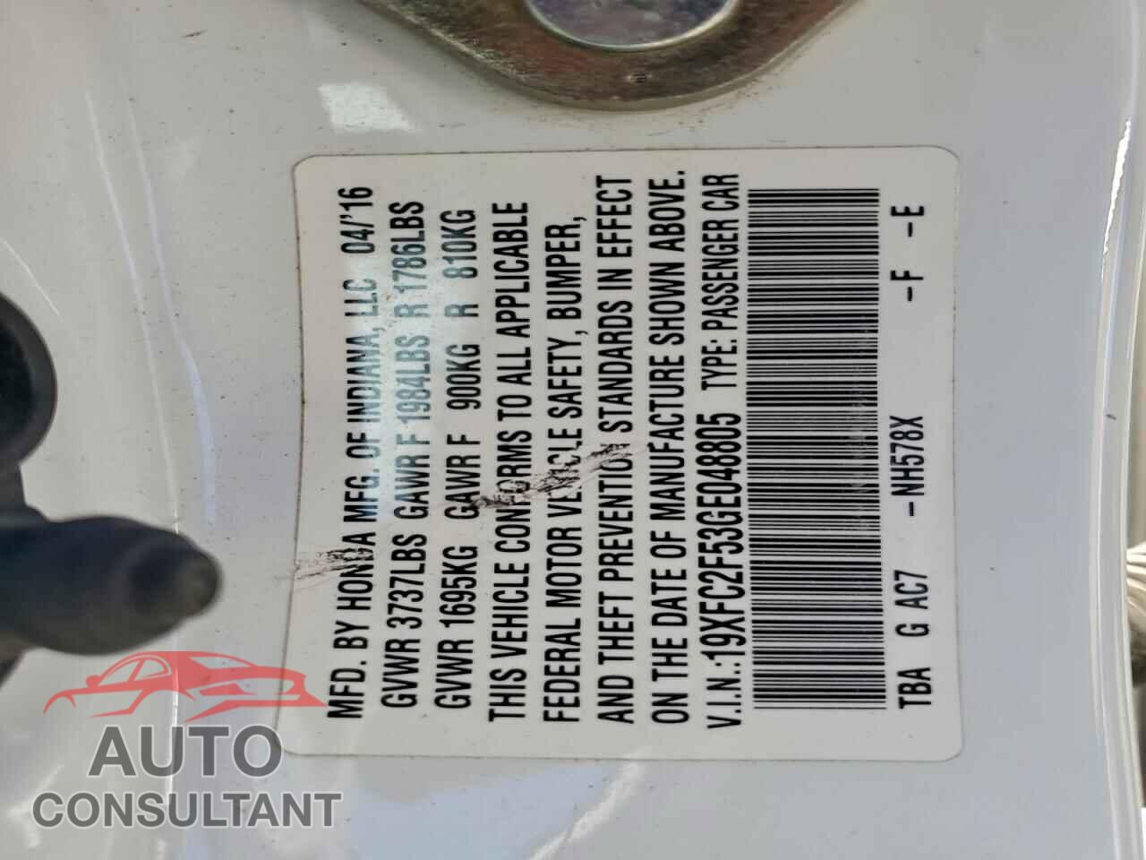HONDA CIVIC 2016 - 19XFC2F53GE048805