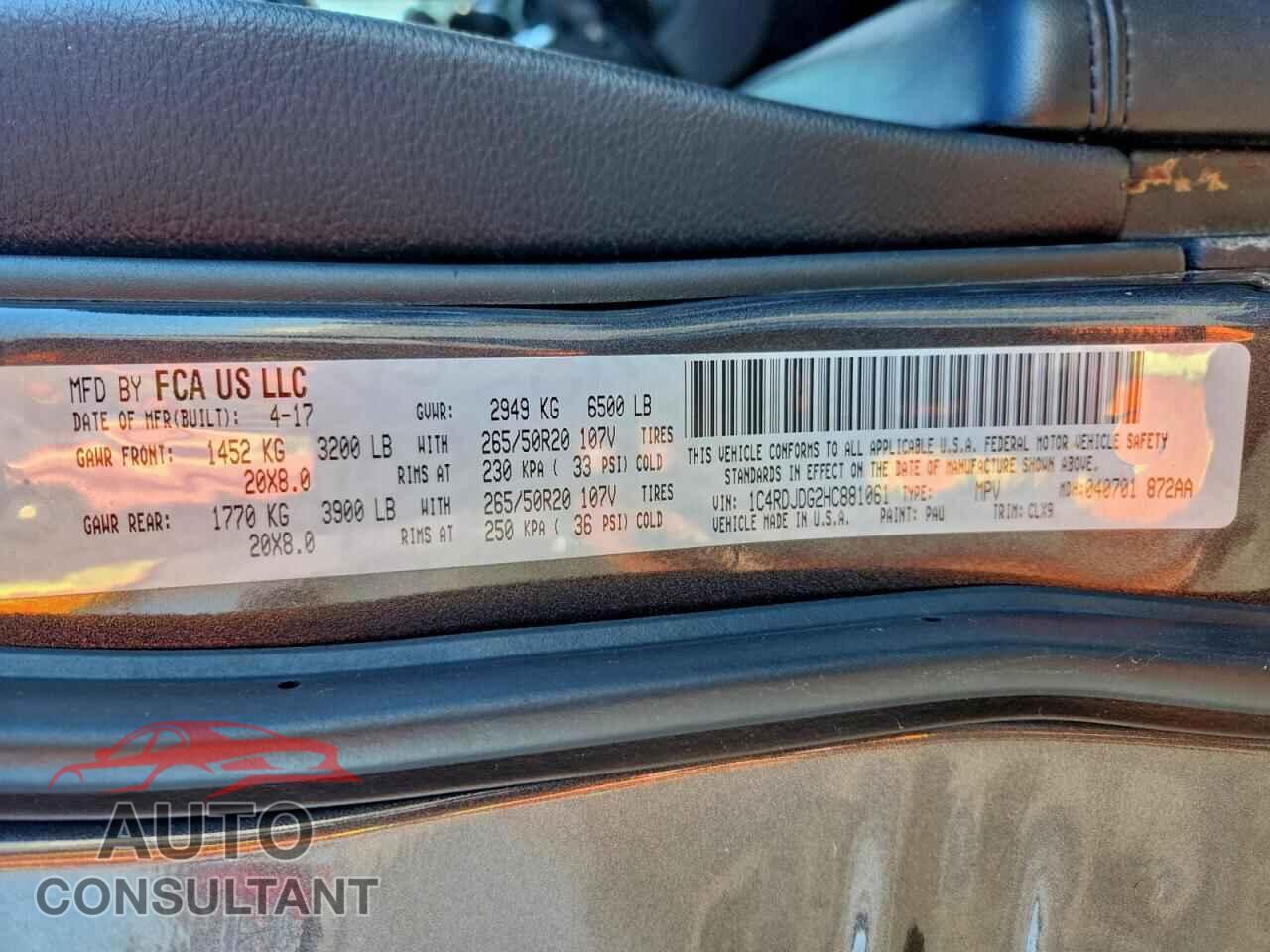 DODGE DURANGO 2017 - 1C4RDJDG2HC881061