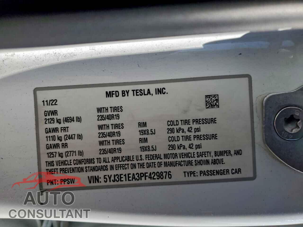 TESLA MODEL 3 2023 - 5YJ3E1EA3PF429876