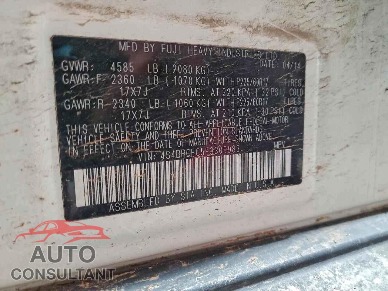 SUBARU OUTBACK 2014 - 4S4BRCFC5E3309983