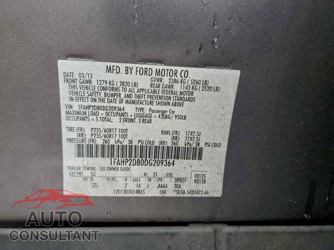 FORD TAURUS 2013 - 1FAHP2D80DG209364