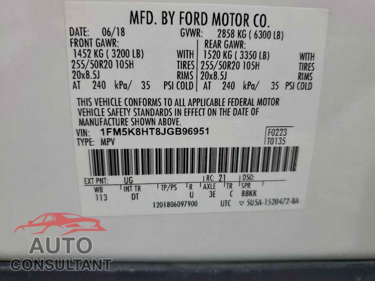FORD EXPLORER 2018 - 1FM5K8HT8JGB96951