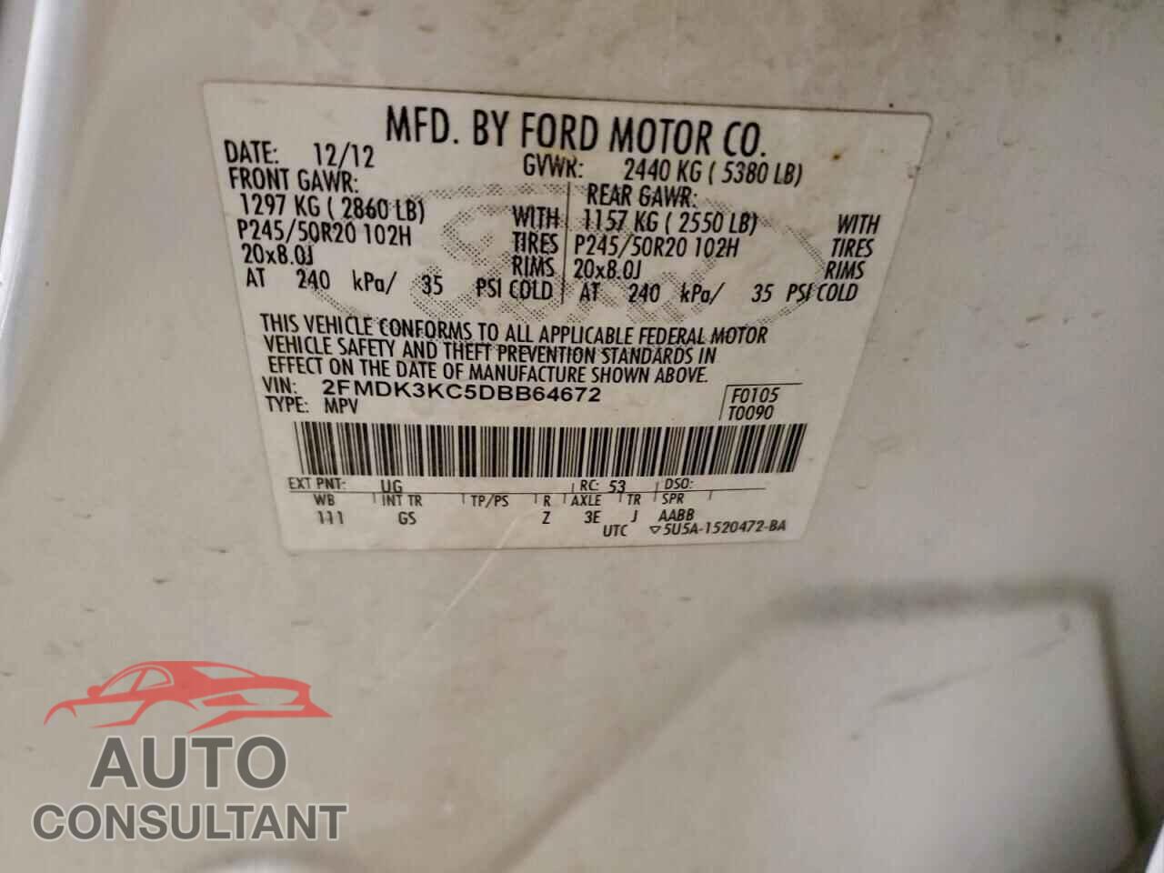 FORD EDGE 2013 - 2FMDK3KC5DBB64672