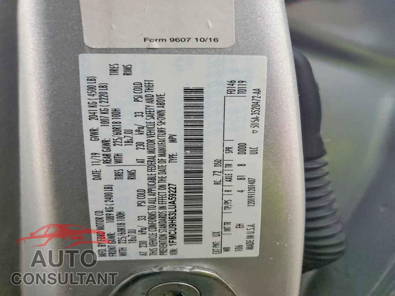 FORD ESCAPE 2020 - 1FMCU9H63LUA59227