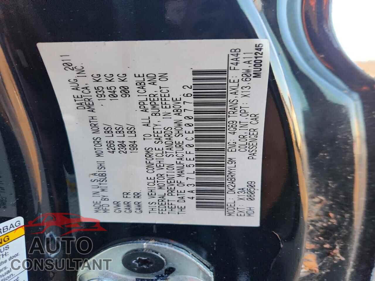 MITSUBISHI ECLIPSE 2012 - 4A37L5EF0CE007762