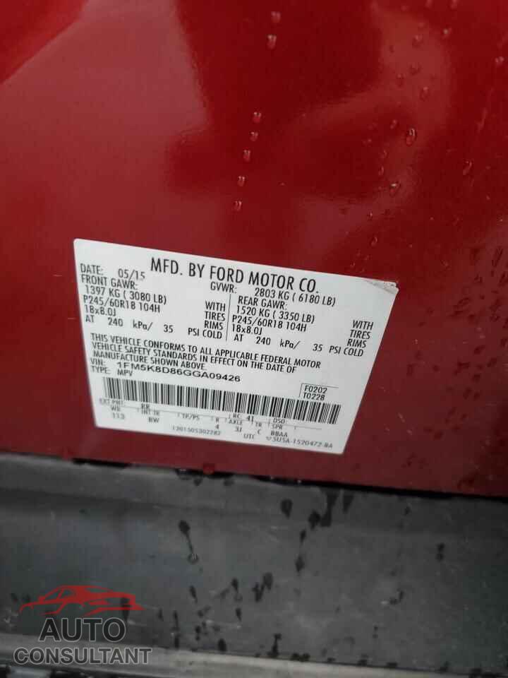 FORD EXPLORER 2016 - 1FM5K8D86GGA09426
