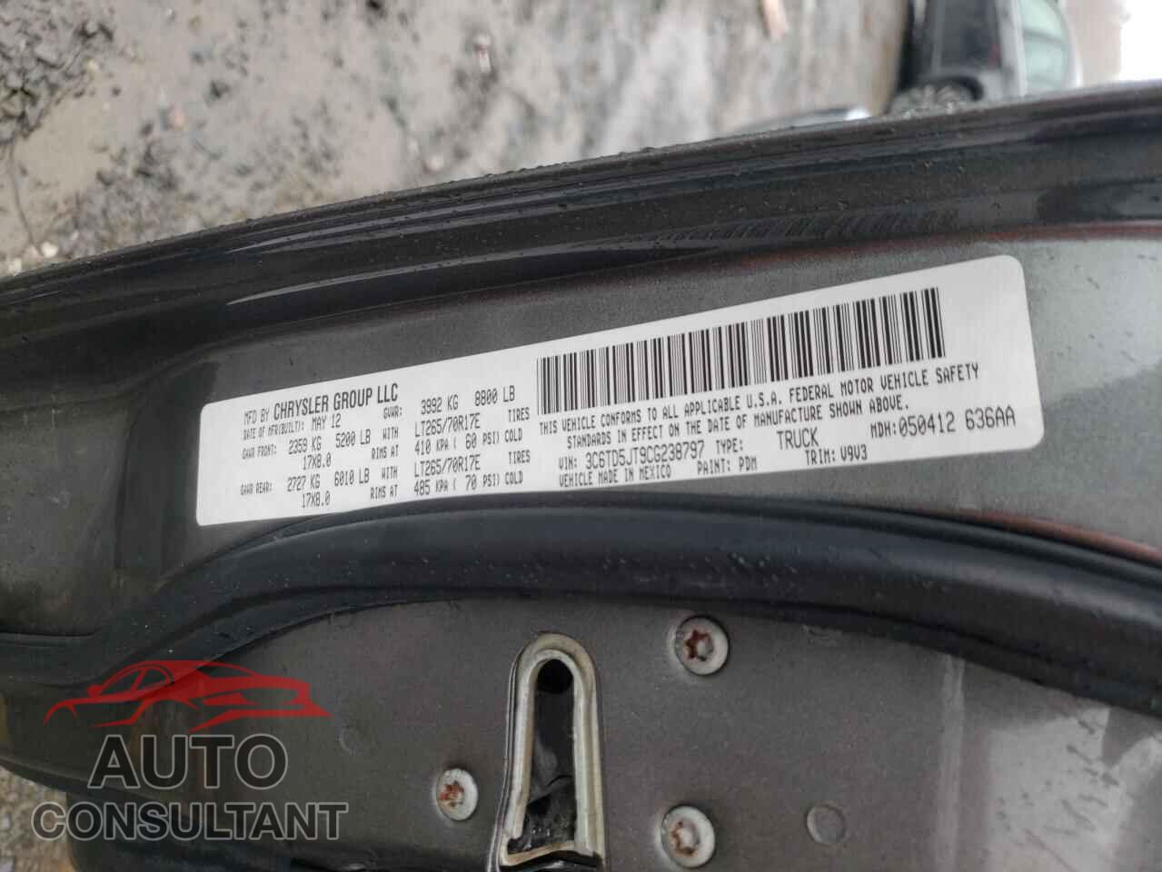 DODGE RAM 2500 2012 - 3C6TD5JT9CG238797