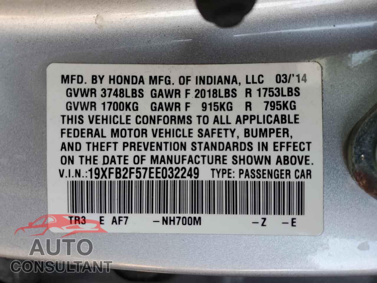 HONDA CIVIC 2014 - 19XFB2F57EE032249