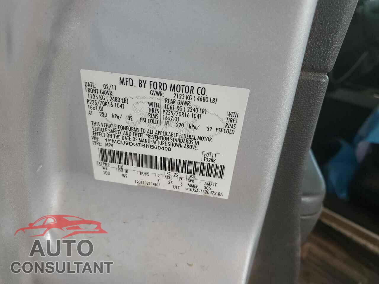 FORD ESCAPE 2011 - 1FMCU9DG7BKB60408