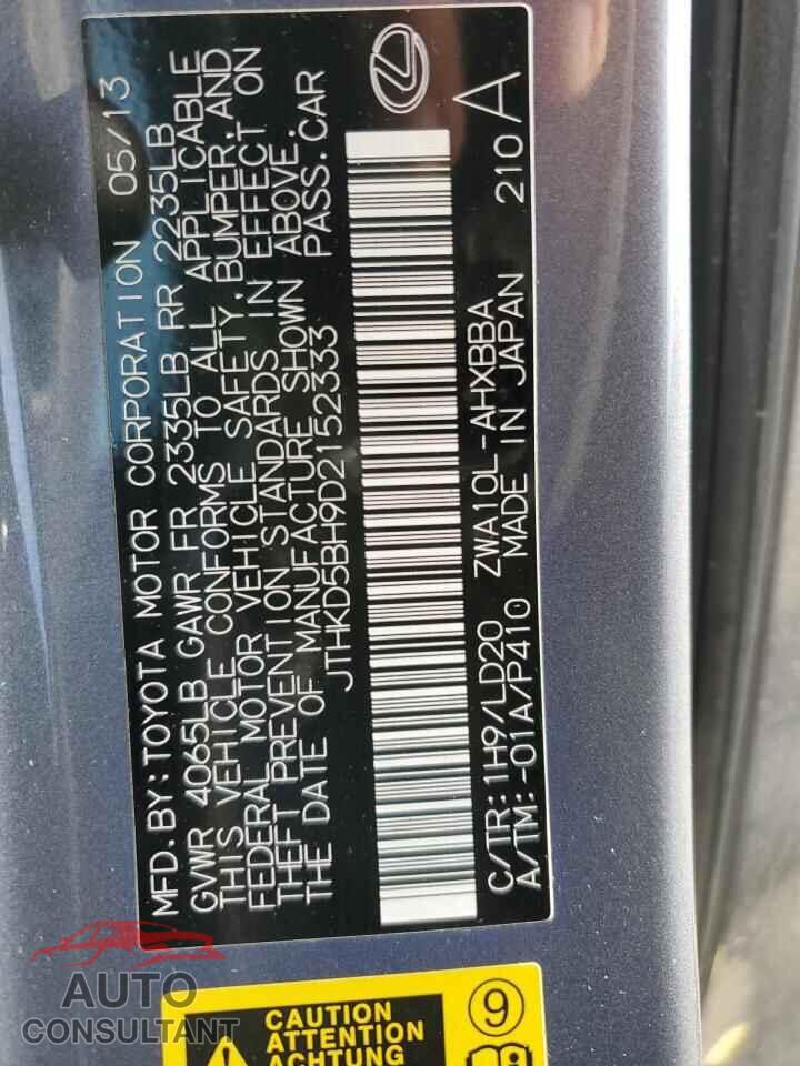 LEXUS CT 200 2013 - JTHKD5BH9D2152333