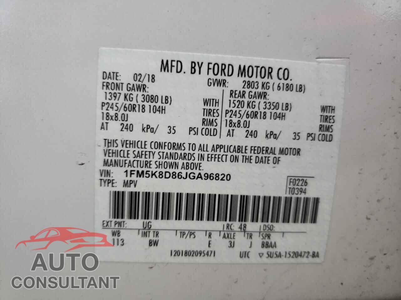 FORD EXPLORER 2018 - 1FM5K8D86JGA96820
