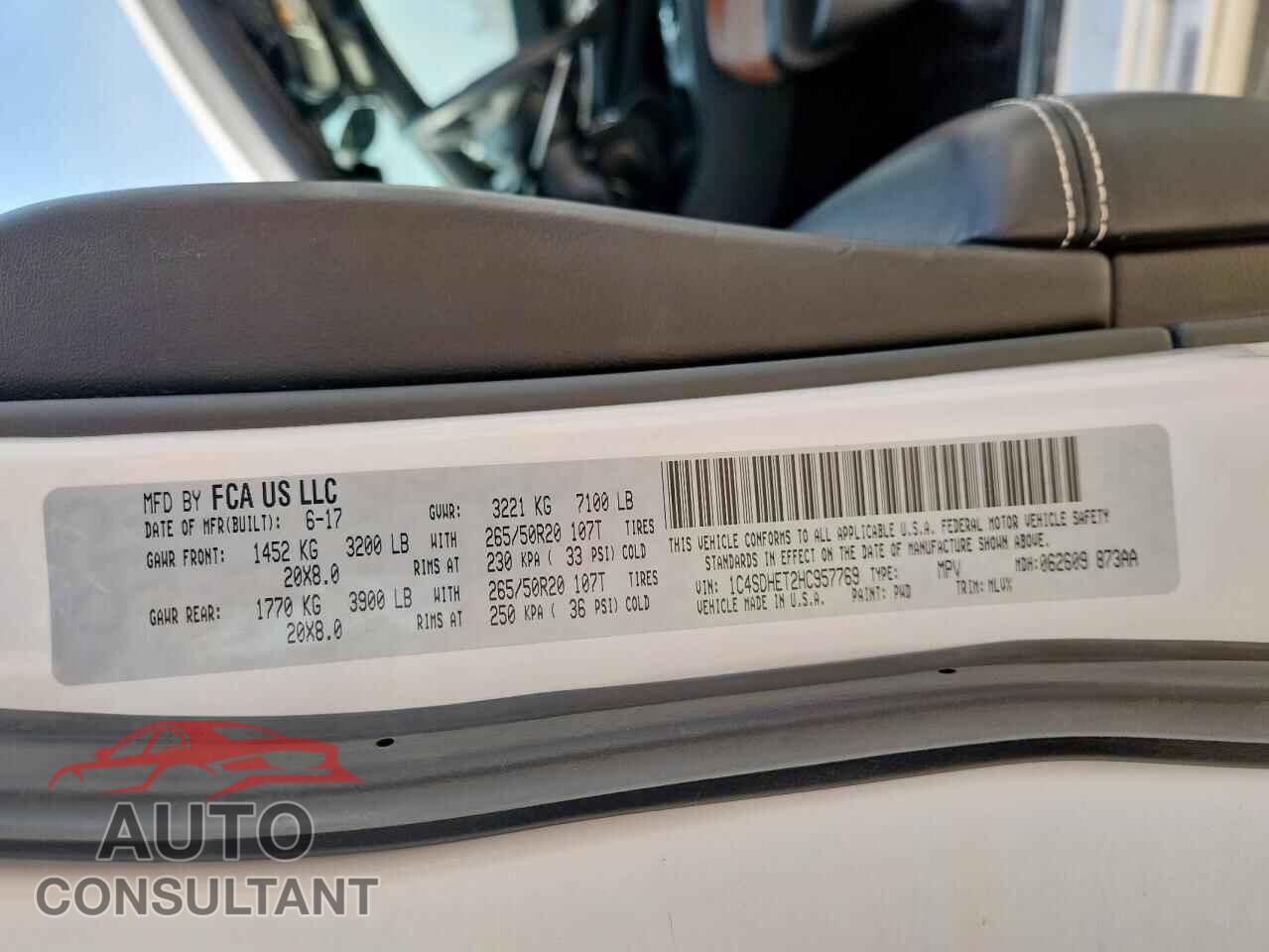 DODGE DURANGO 2017 - 1C4SDHET2HC957769