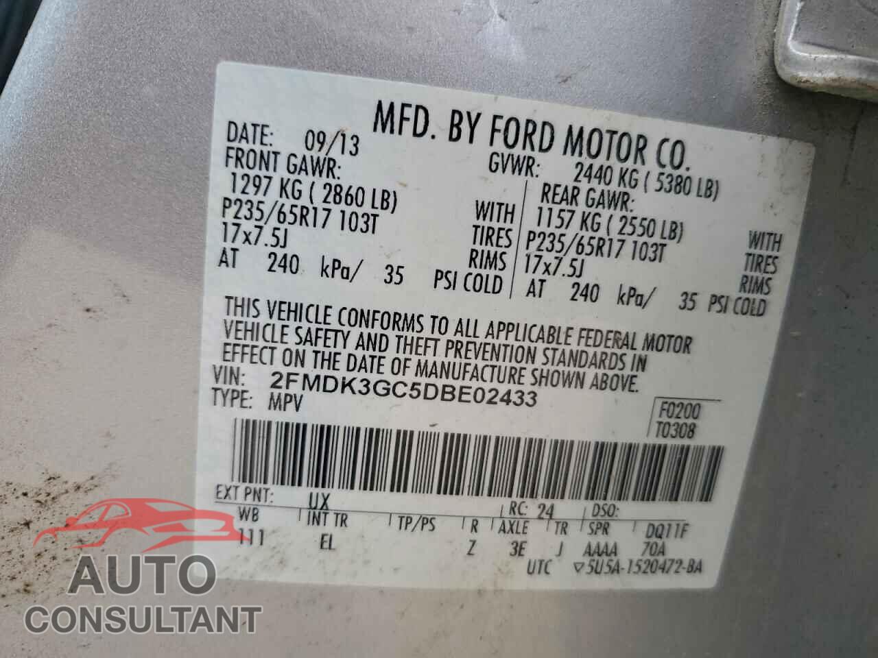 FORD EDGE 2013 - 2FMDK3GC5DBE02433