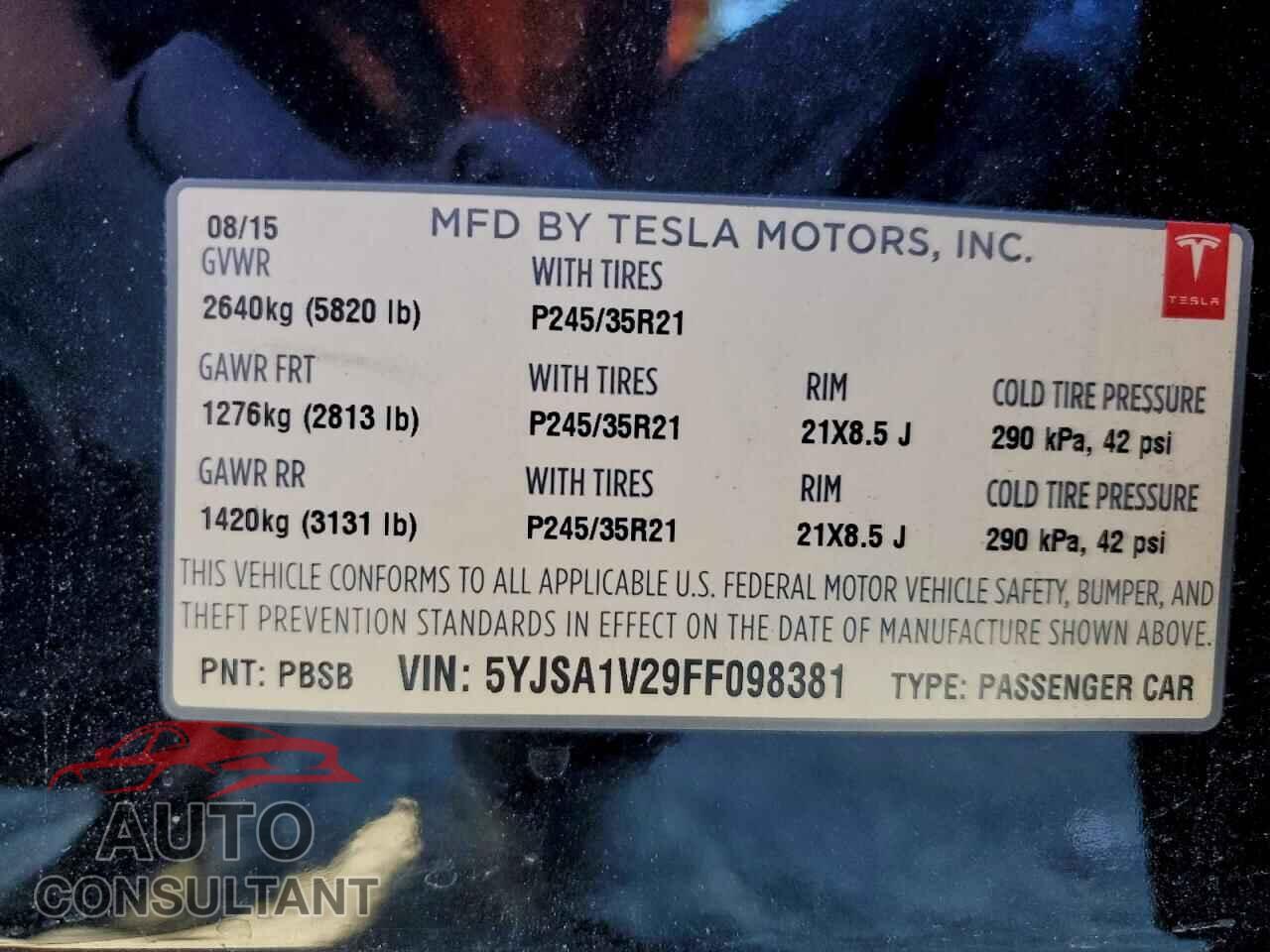 TESLA MODEL S 2015 - 5YJSA1V29FF098381