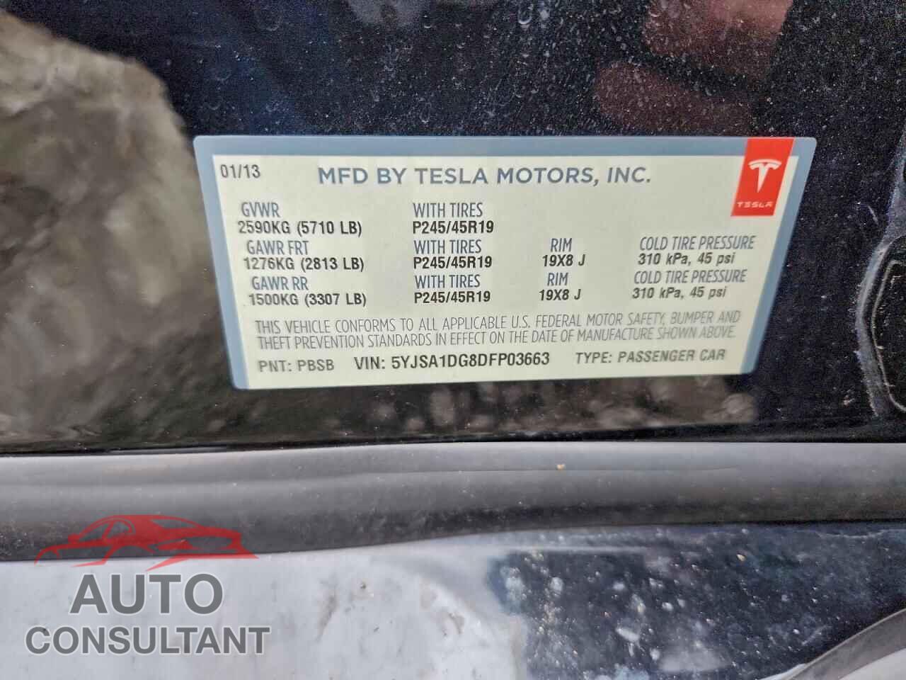 TESLA MODEL S 2013 - 5YJSA1DG8DFP03663