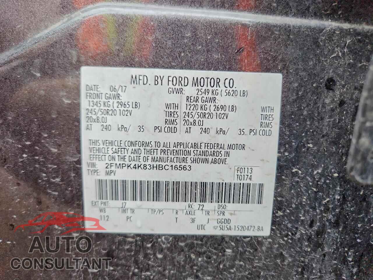 FORD EDGE 2017 - 2FMPK4K83HBC16563