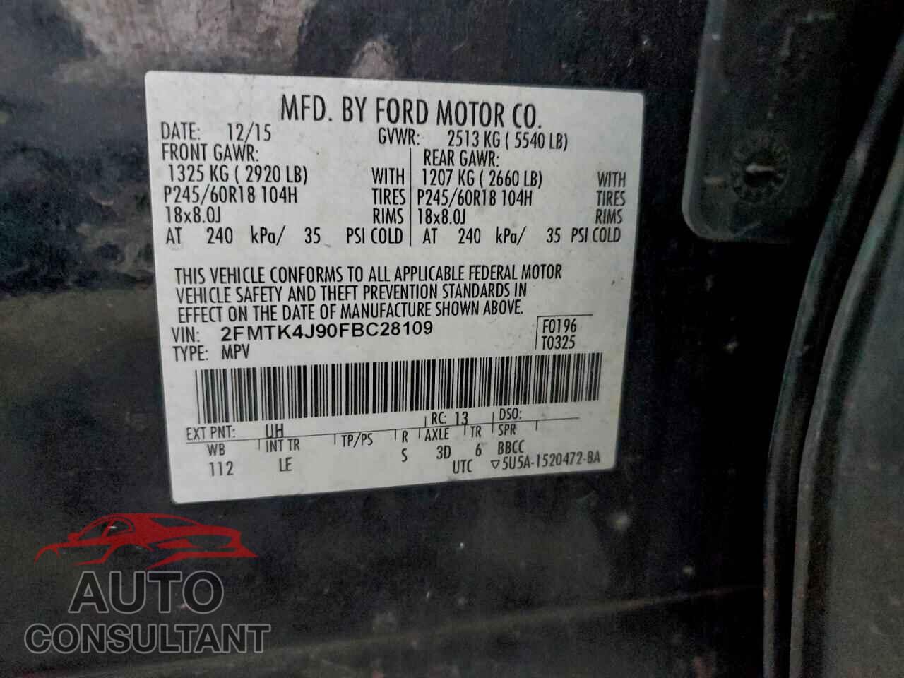 FORD EDGE 2015 - 2FMTK4J90FBC28109
