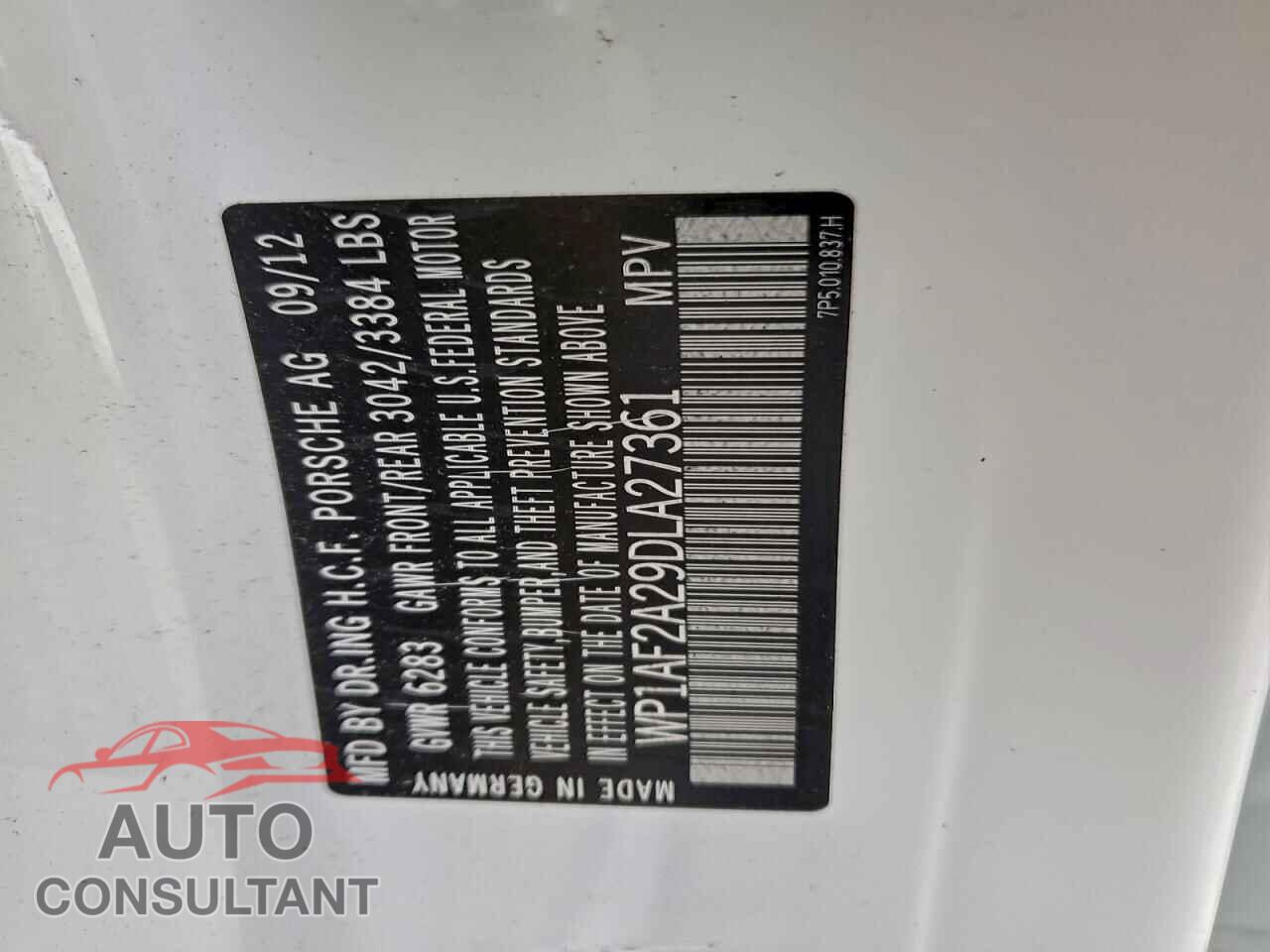 PORSCHE CAYENNE 2013 - WP1AF2A29DLA27361