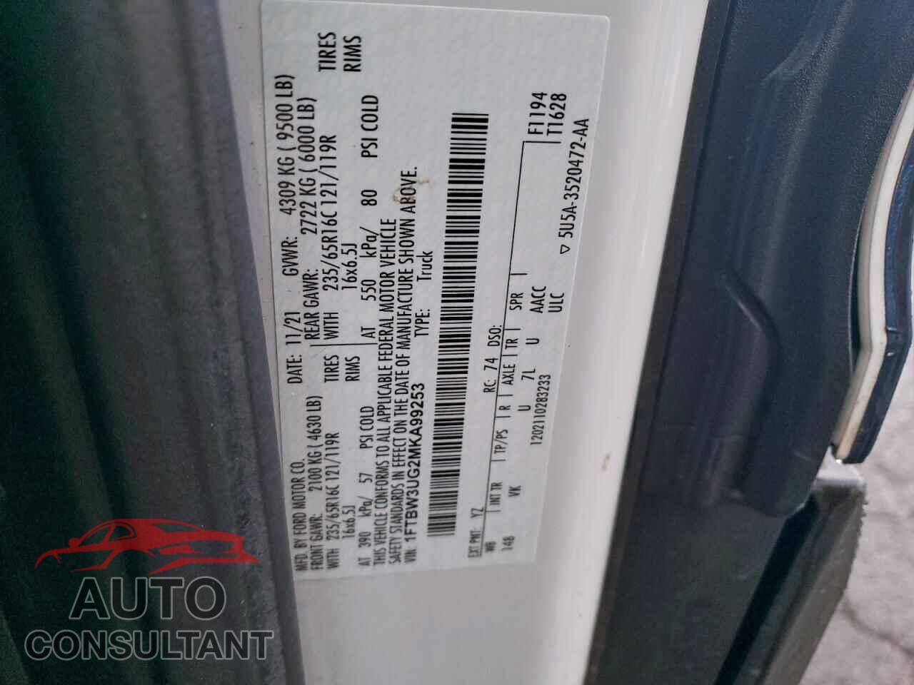 FORD TRANSIT 2021 - 1FTBW3UG2MKA99253