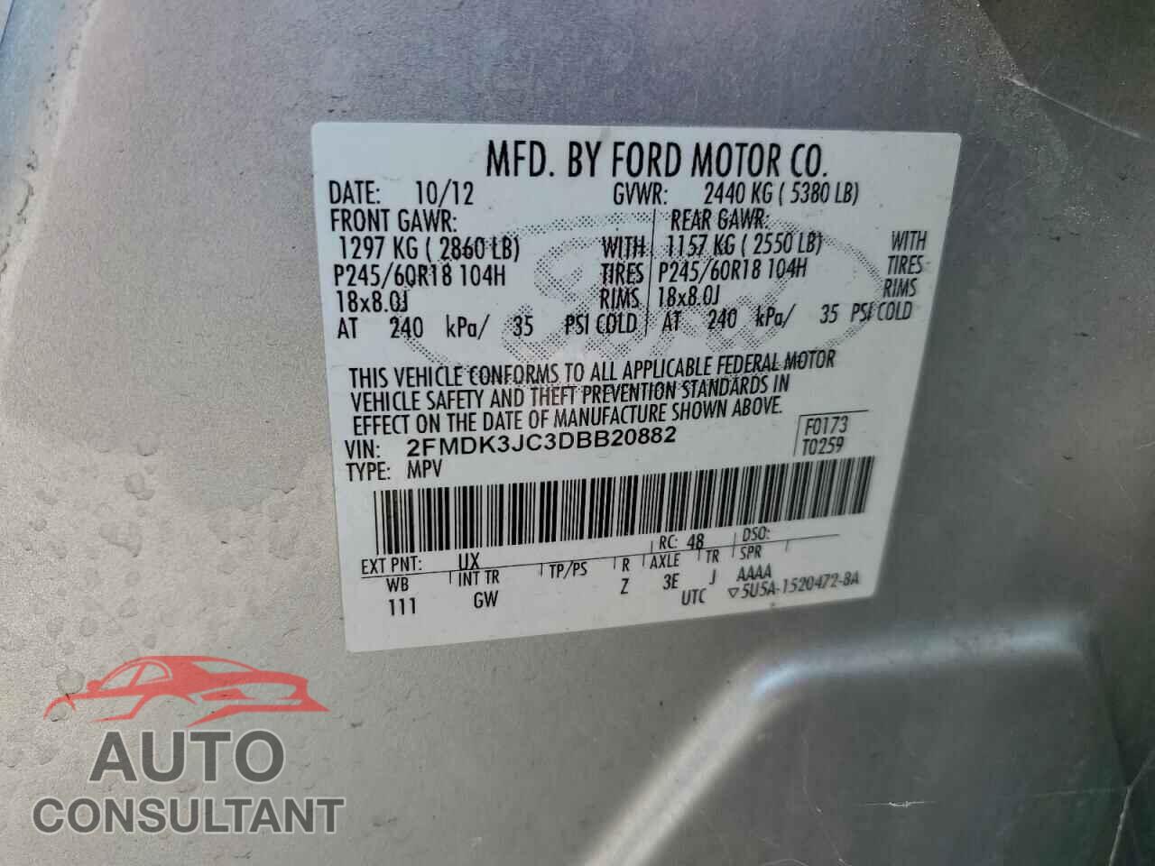 FORD EDGE 2013 - 2FMDK3JC3DBB20882