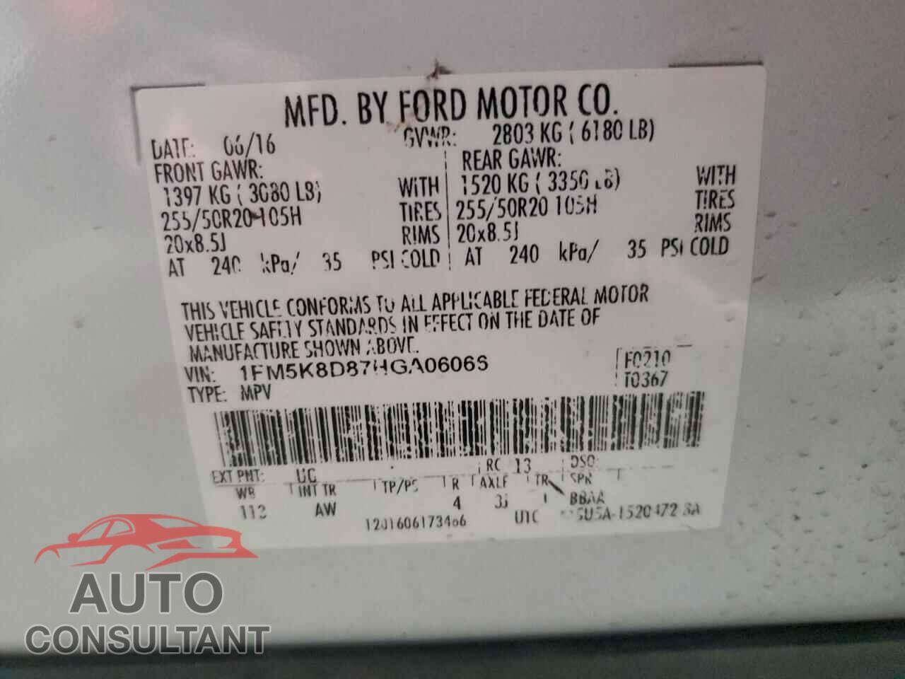 FORD EXPLORER 2017 - 1FM5K8D87HGA06066